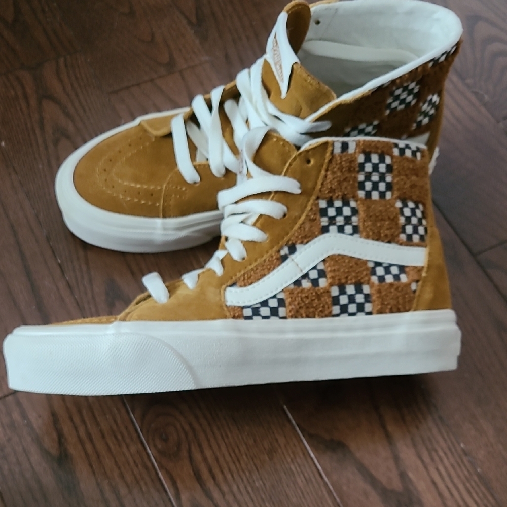 New Vans Sk8 Hi Tapered tufted check golden brown Suede High-Tops size 6.5 - Picture 8 of 12